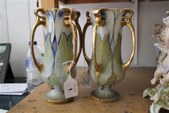 A pair of Art Nouveau period Amphora vases, possibly designed by Paul Dachsel, 24.5cm